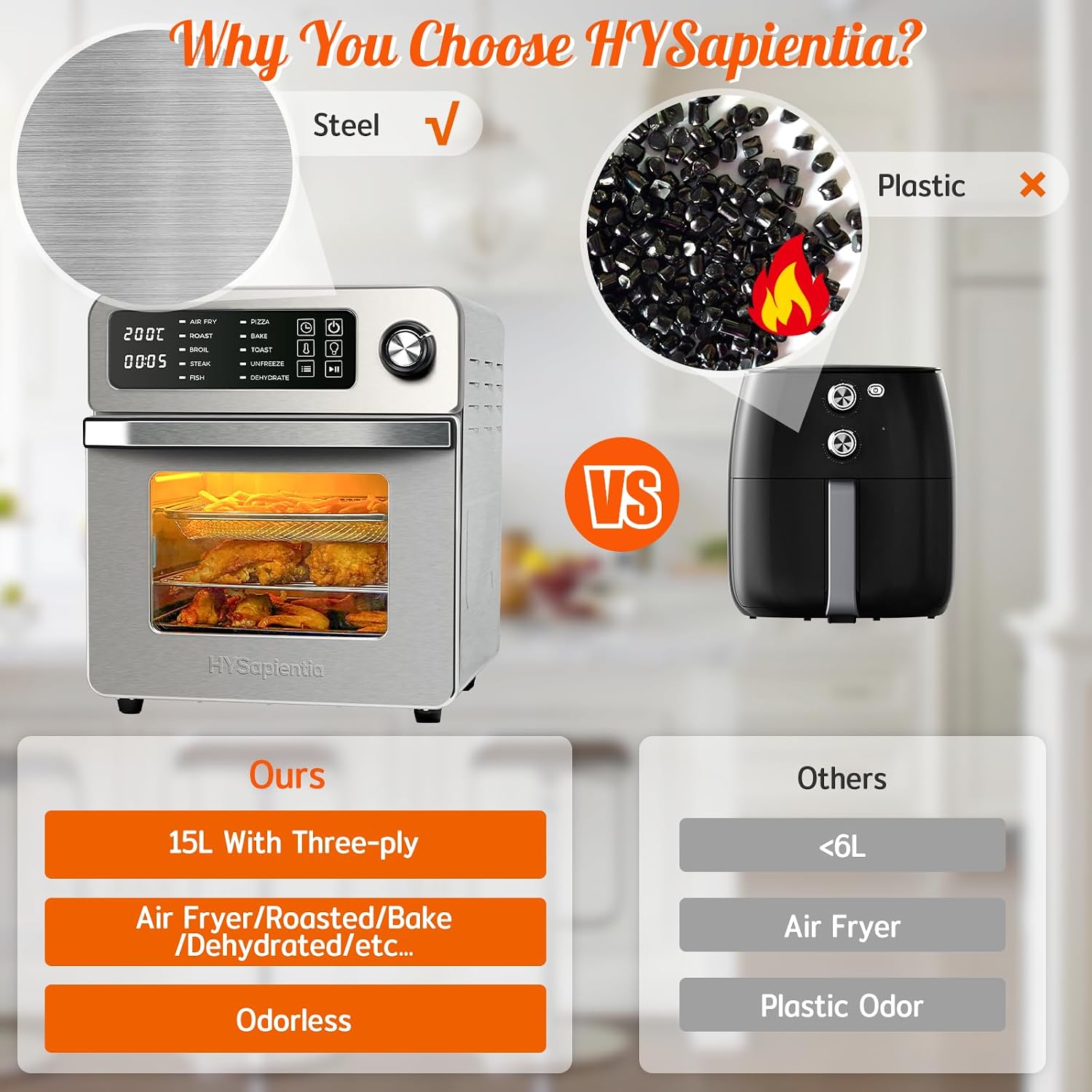 Air Fryer Oven 15L 1700W 10-in-1 Digital Knob Silver