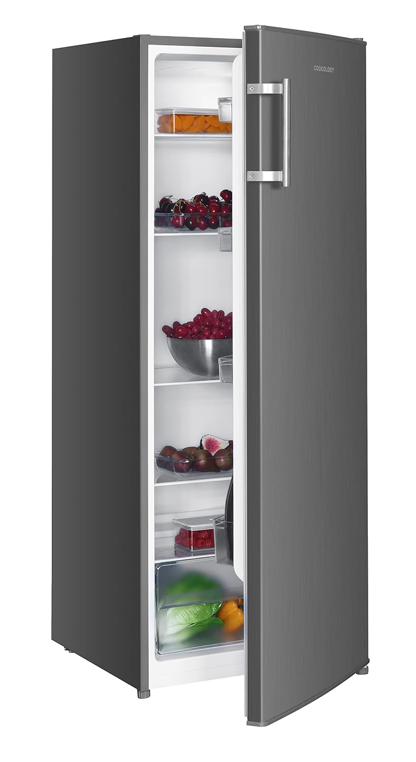 Tall Freestanding Larder Fridge 240L 143cm 55cm 5 Shelves Reversible Door Inox