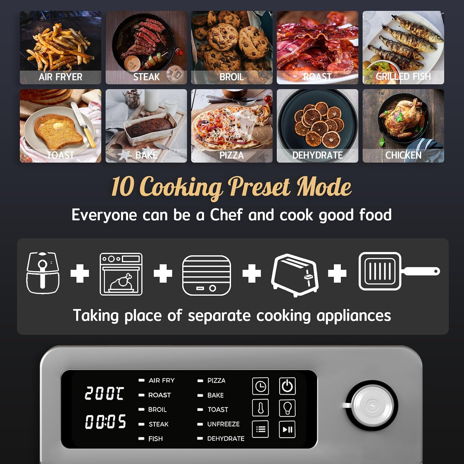 Air Fryer Oven 15L 1700W 10-in-1 Digital Knob Silver